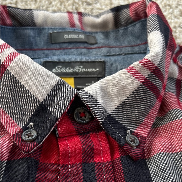 Eddie Bauer Red and Black flannel button down - Picture 5 of 7